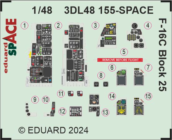 Lockheed-Martin F-16C Fighting Falcon Block 25 SPACE - 3D-printed waterslide instrument decals and etched seat-belts (designed to be used with Tamiya kits)