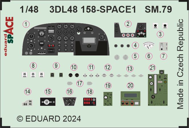 Savoia-Marchetti SM.79 SPACE - 3D-printed waterslide instrument decals and etched seat-belts (designed to be used with Eduard kits)