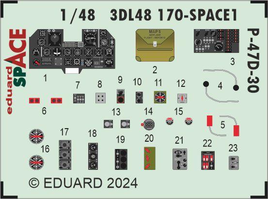 Republic P-47D-30 Thunderbolt - 3D-printed waterslide instrument decals and etched seat-belts (designed to be used with MiniArt kits)