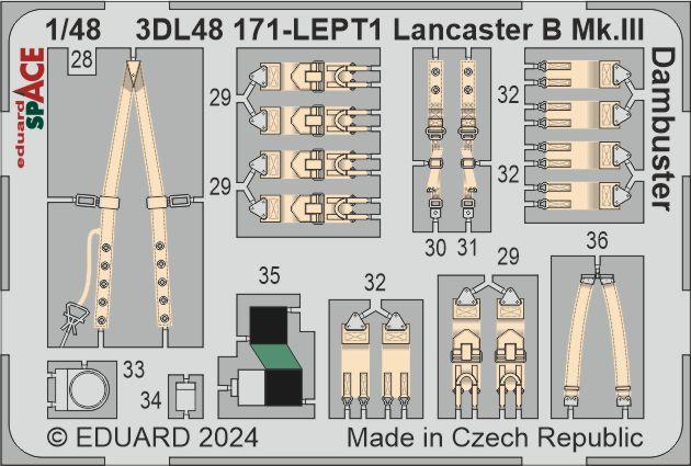 Avro Lancaster B Mk.III Dambuster - 3D-printed waterslide instrument decals and etched seat-belts (designed to be used with Hong Kong Models kits)