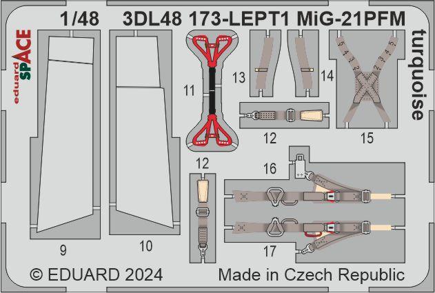 Mikoyan MiG-21PFM turquoise - 3D-printed waterslide instrument decals and etched seat-belts (designed to be used with Eduard kits)