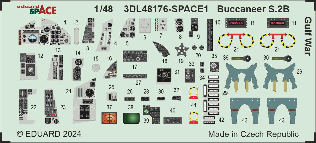 Blackburn Buccaneer S.2B Gulf War - 3D-printed waterslide instrument decals and etched seat-belts (designed to be used with Airfix kits)