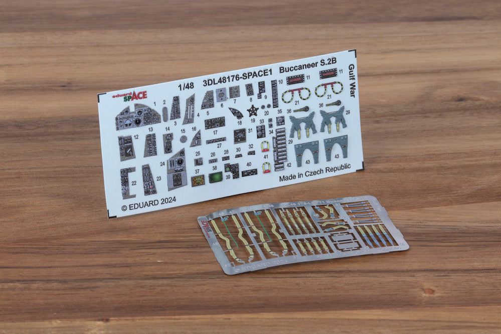 Blackburn Buccaneer S.2B Gulf War - 3D-printed waterslide instrument decals and etched seat-belts (designed to be used with Airfix kits)