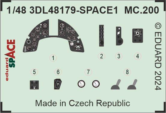 Macchi C.200 Saetta - 3D-printed waterslide instrument decals and etched seat-belts (designed to be used with Italeri kits)