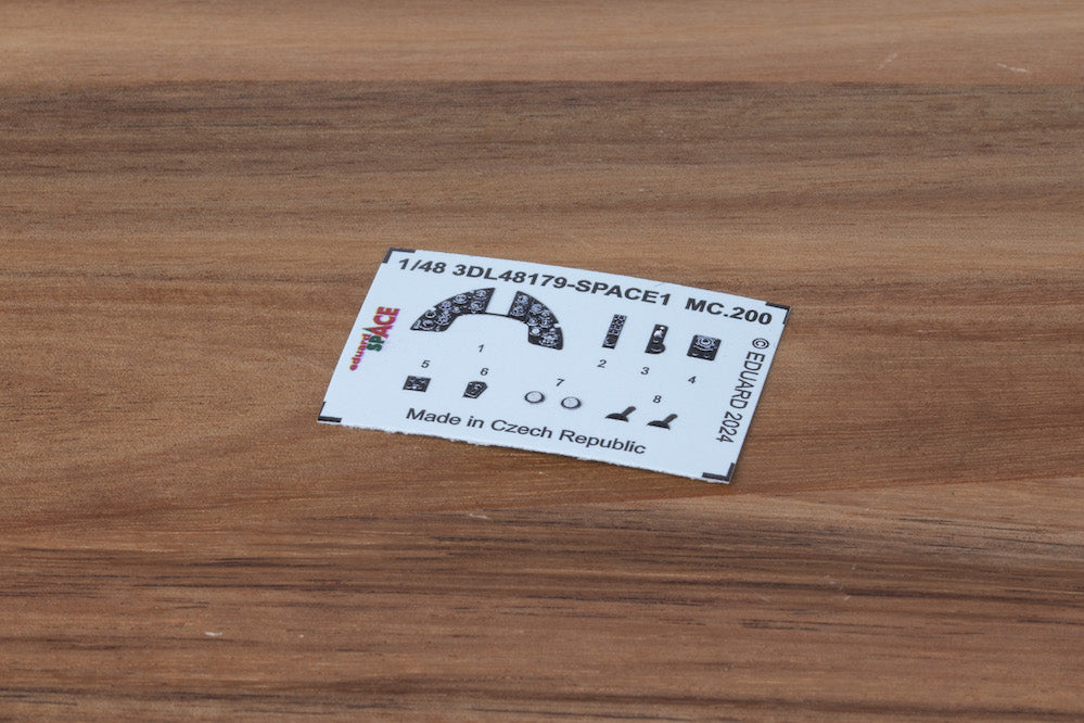 Macchi C.200 Saetta - 3D-printed waterslide instrument decals and etched seat-belts (designed to be used with Italeri kits)