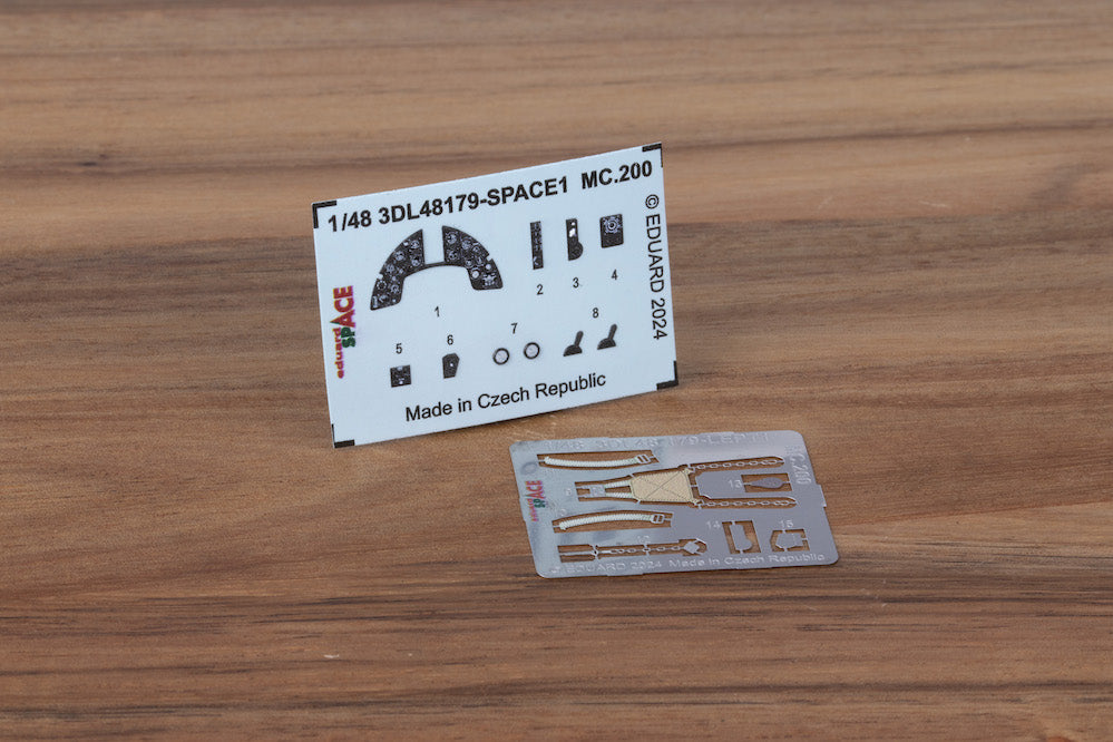 Macchi C.200 Saetta - 3D-printed waterslide instrument decals and etched seat-belts (designed to be used with Italeri kits)