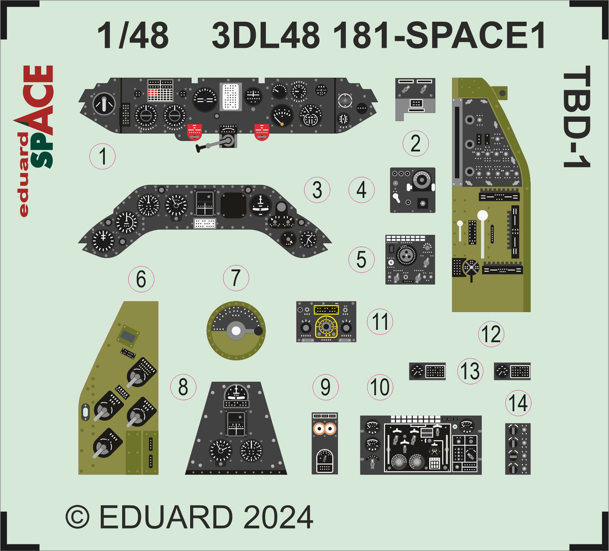 Douglas TBD-1 'Devastator' - 3D-printed waterslide instrument decals and etched seat-belts (designed to be used with Hobby Boss kits)