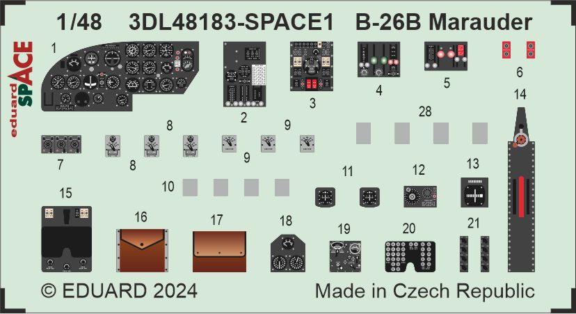 Martin B-26B Marauder - 3D-printed waterslide instrument decals and etched seat-belts (designed to be used with ICM UA UK kits)