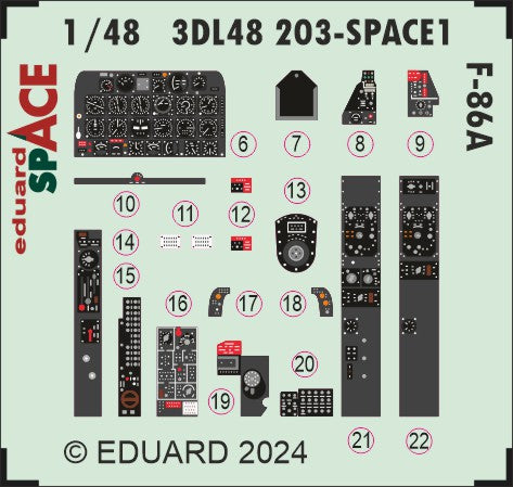 North-American F-86A Sabre SPACE - 3D-printed waterslide instrument decals and etched seat-belts (designed to be used with Clear Prop Models kits)