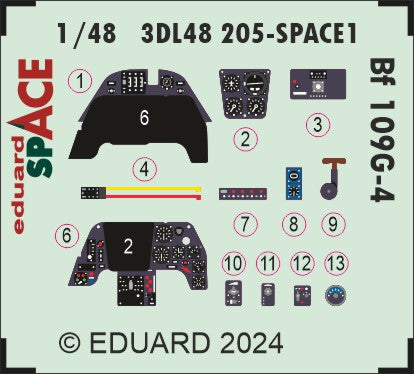 Messerschmitt Bf-109G-4 SPACE - 3D-printed waterslide instrument decals and etched seat-belts (designed to be used with Eduard kits)