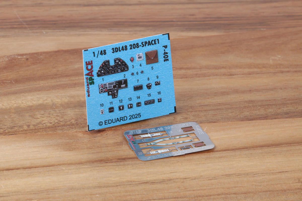 Curtiss P-40E SPACE - 3D-printed waterslide instrument decals and etched seat-belts (designed to be used with Eduard kits)