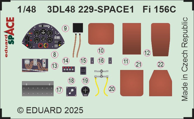 Fieseler Fi-156C Storch SPACE set - 3D waterslide decals and STEEL PE parts. 1/48 (designed to be used with Tamiya kits)