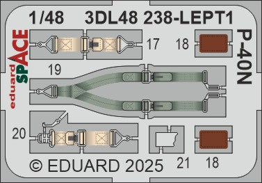 Curtiss P-40N Warhawk SPACE set - 3D waterslide decals and STEEL PE parts. 1/48 (designed to be used with Eduard kits)