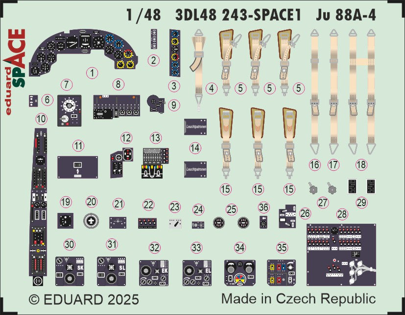 Junkers Ju-88A-4 SPACE set - 3D waterslide decals and STEEL PE parts. 1/48 (designed to be used with Eduard and ICM UA UK kits)