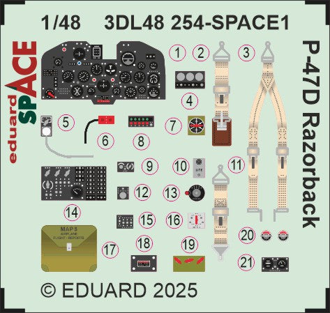 Republic P-47D Razorback SPACE set - 3D waterslide decals and STEEL PE parts. 1/48 (designed to be used with MiniArt kits)