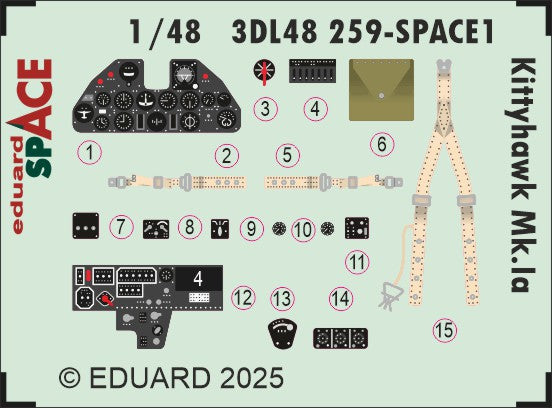 Curtiss Kittyhawk Mk.Ia SPACE set - 3D waterslide decals and STEEL PE parts. 1/48 (designed to be used with Eduard kits)