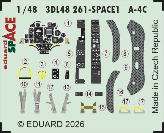 Douglas A-4C Skyhawk SPACE set - 3D waterslide decals and STEEL PE parts. 1/48 (designed to be used with Hobby Boss kits)