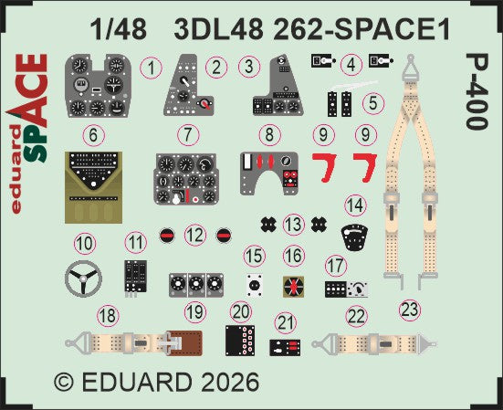 Bell P-400 SPACE set - 3D waterslide decals and STEEL PE parts. 1/48 (designed to be used with Arma Hobby kits)
