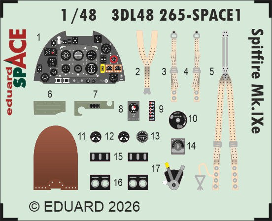 Supermarine Spitfire Mk.IXe SPACE 3D-Printed Decal instruments 1/48 (designed to be used with Airfix kits)