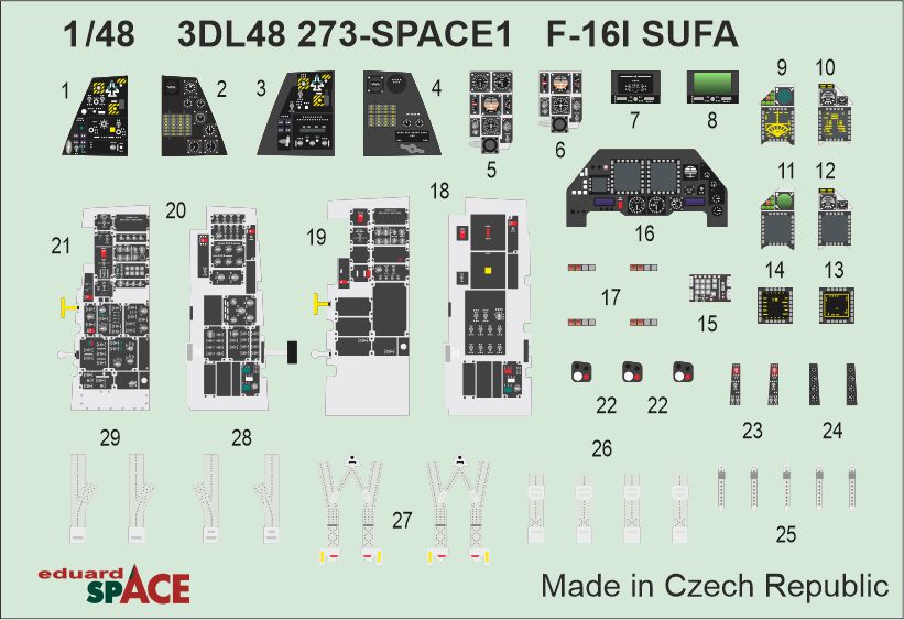 Lockheed-Martin F-16I SUFA SPACE 3D-Printed Decal instruments 1/48 (designed to be used with Great Wall Hobby kits)
