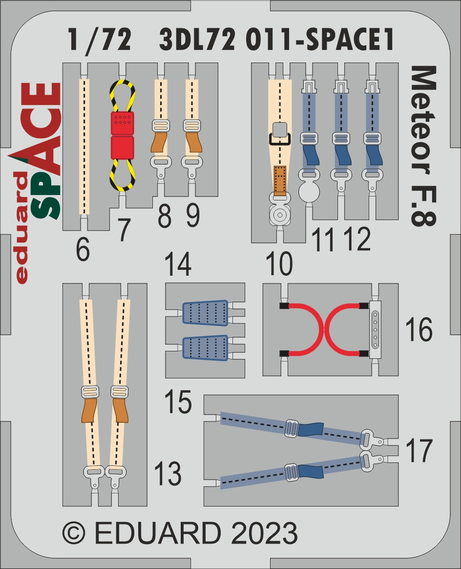Gloster Meteor F.8 SPACE set - 3D waterslide decals and STEEL PE parts. (designed to be used with Airfix kits)