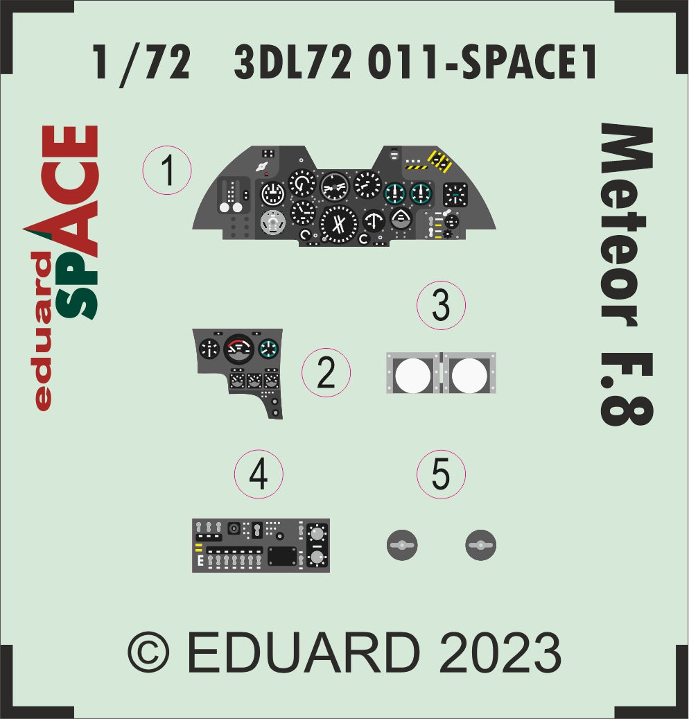 Gloster Meteor F.8 SPACE set - 3D waterslide decals and STEEL PE parts. (designed to be used with Airfix kits)
