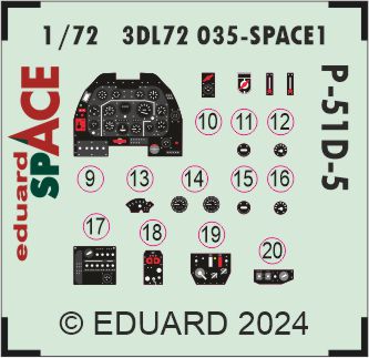North-American P-51D-5 Mustang - 3D-printed waterslide instrument decals and etched seat-belts (designed to be used with Eduard kits)