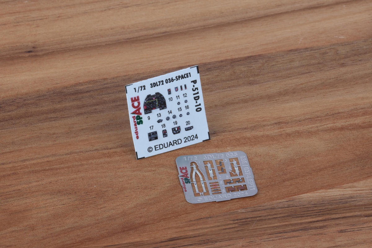 North-American P-51D-10 Mustang - 3D-printed waterslide instrument decals and etched seat-belts (designed to be used with Eduard kits)