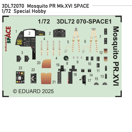 de Havilland Mosquito PR Mk.XVI SPACE set - 3D waterslide decals and STEEL PE parts. 1/72 (designed to be used with Special Hobby kits)