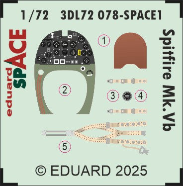 Supermarine Spitfire Mk.Vb SPACE set - 3D waterslide decals and STEEL PE parts. 1/72 (designed to be used with Eduard kits)