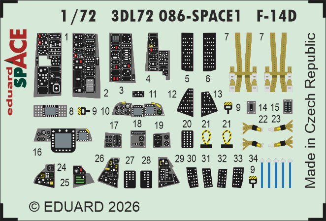 Grumman F-14D Tomcat SPACE 3D-Printed Decal instruments 1/72 (designed to be used with Tamiya kits)
