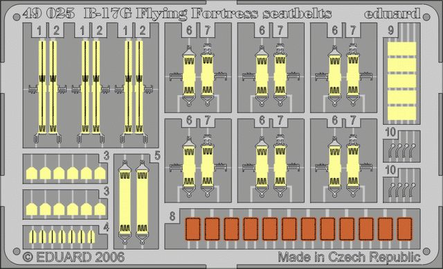 Boeing B-17G Flying Fortress seatbelts PRE-PAINTED IN COLOUR! (designed to be used with Monogram and Revell kits)
