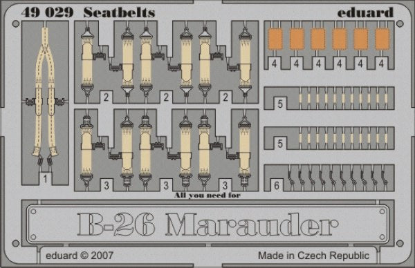 Martin B-26 Marauder seatbelts PRE-PAINTED IN COLOUR! (designed to be used with Monogram and Revell kits)