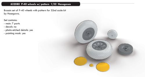 Curtiss P-40 wheels with weighted tyre effect with pattern (designed for use with Hasegawa kits) [P-40E P-40M P-40N Warhawk P-40K]