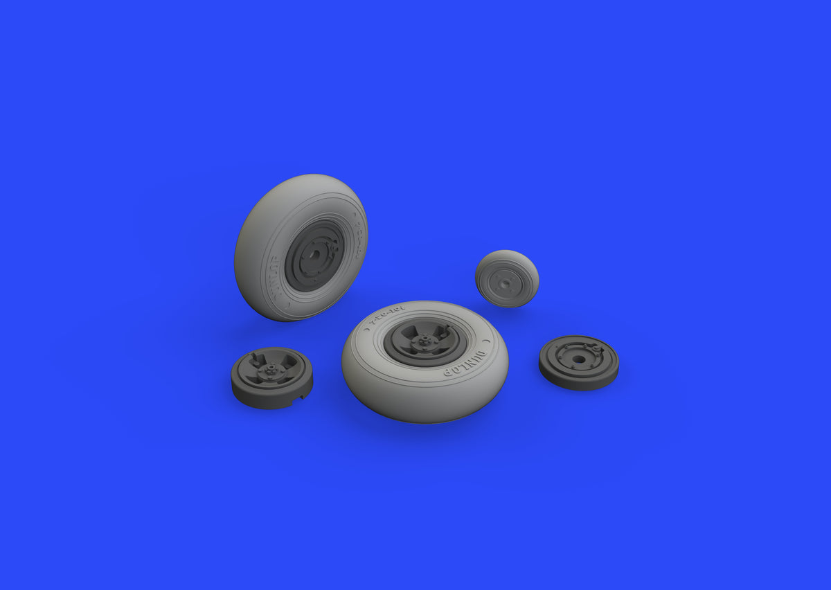 Supermarine Spitfire Mk.IXc wheels with weighted tyre effect 4 spoke with smooth tyre/tire (designed to be used with Tamiya kits)