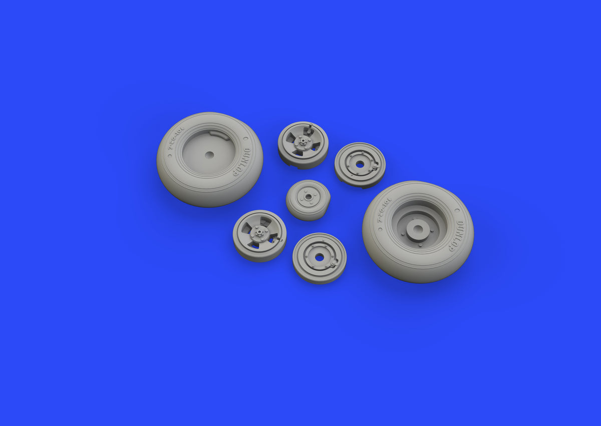 Supermarine Spitfire Mk.IXc wheels with weighted tyre effect 4 spoke with smooth tyre/tire (designed to be used with Tamiya kits)