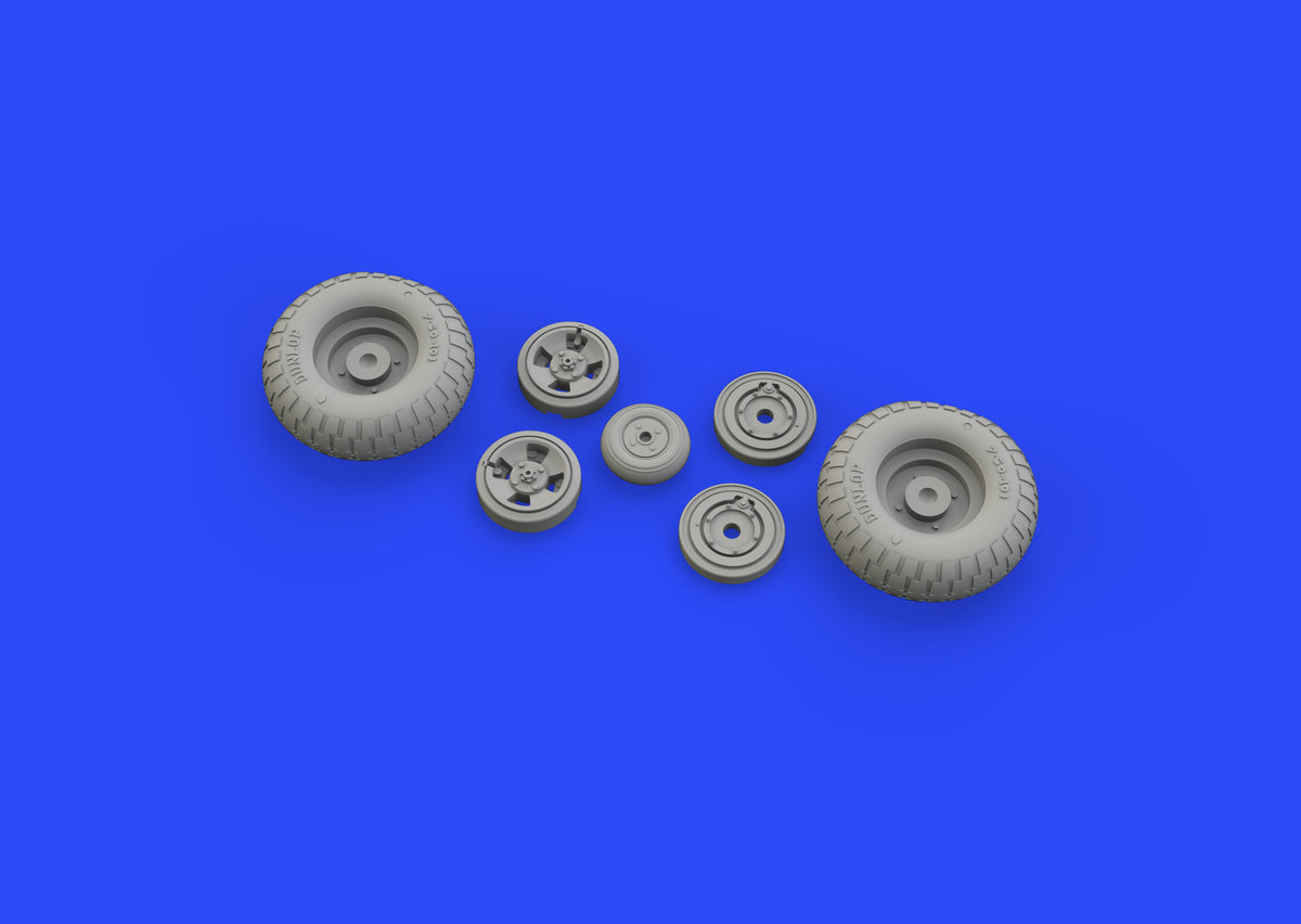 Supermarine Spitfire Mk.IXc wheels with weighted tyre effect 4 spoke with pattern (designed to be used with Tamiya kits)