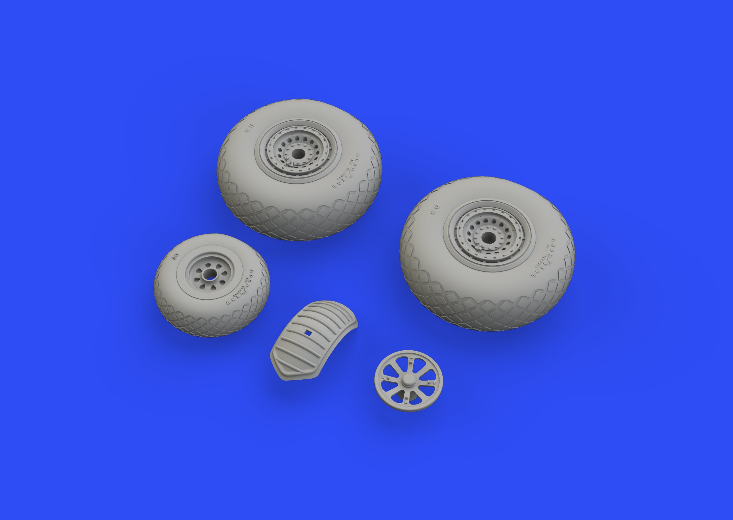 Consolidated B-24D/B-24J Liberator wheels with weighted tyre effect (8 spoke front wheel) (designed to be used with Hobby Boss kits)