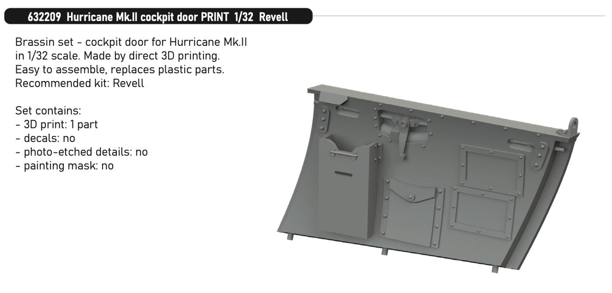 Hawker Hurricane Mk.II cockpit door 3D-Printed 1/32 (designed to be used with Revell kits)