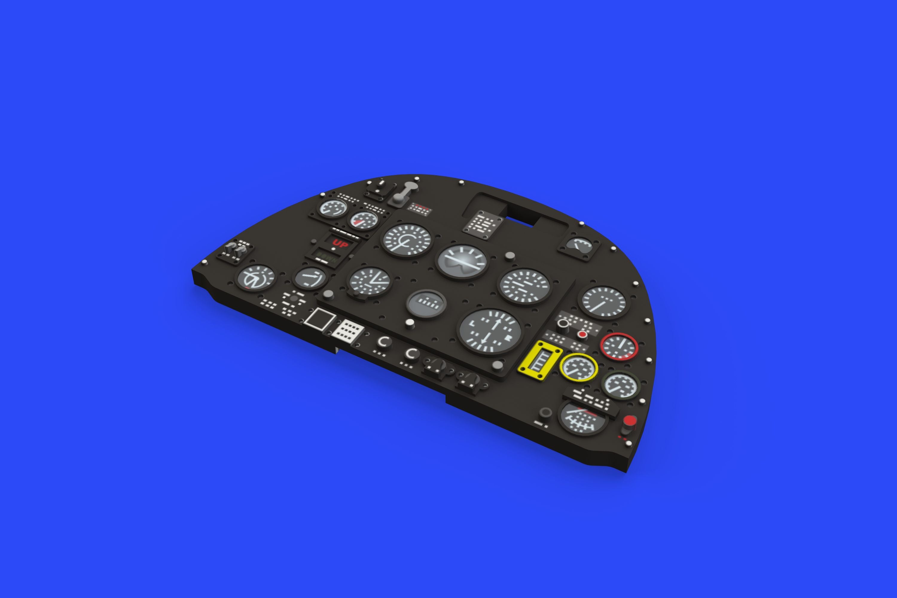 Supermarine Spitfire Mk.IXc early LooK set of Brassin pre-painted instrument panel and steel seat belt (designed to be used with Tamiya kits)