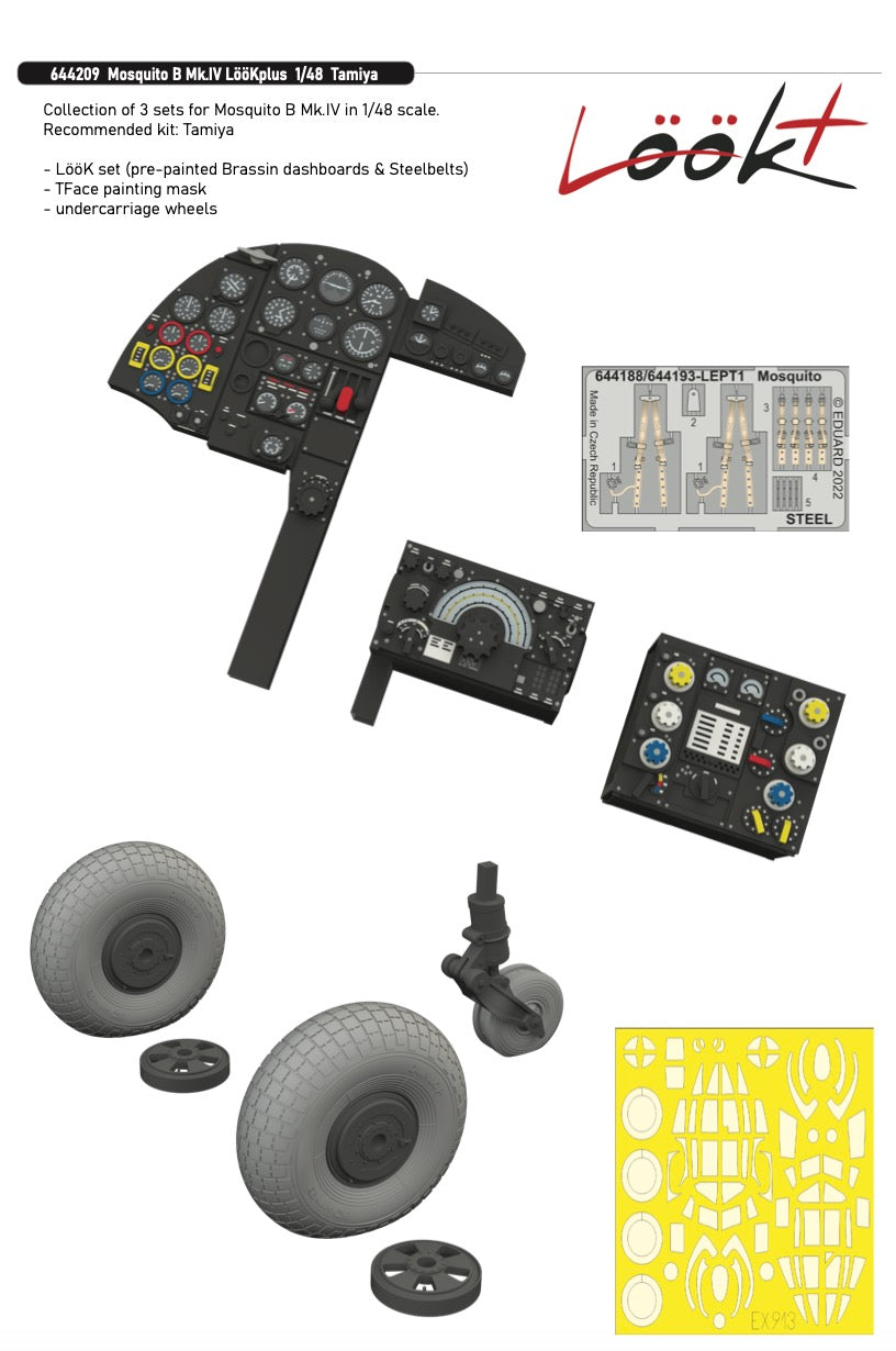 de Havilland Mosquito B Mk.IV LööK series resin and photo-etched instrument panel plus (designed to be used with Tamiya kits)
