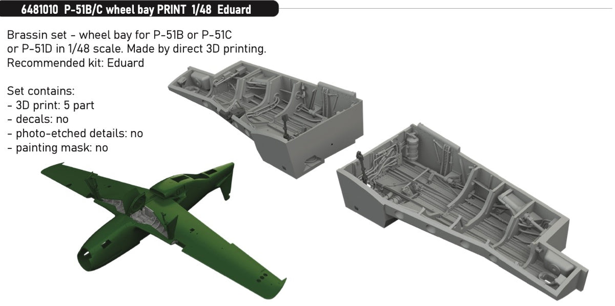 North-American P-51B/P-51C Mustang wheel bay (3D-Printed) 1/48 (designed to be used with Eduard kits)