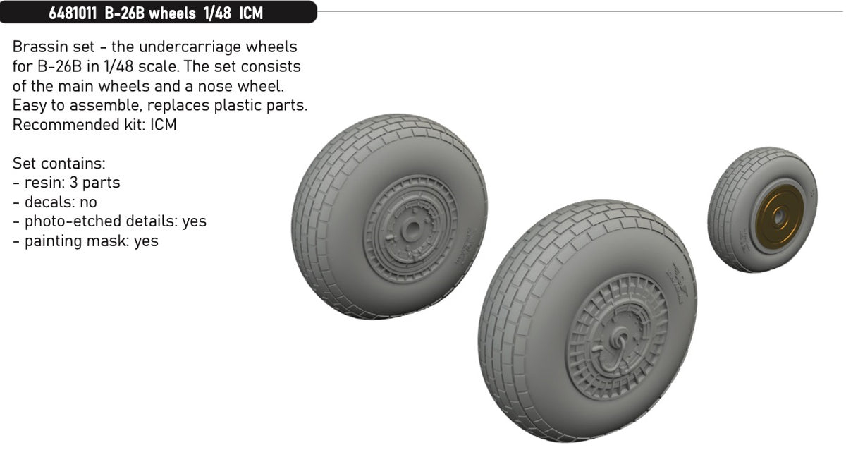 Martin B-26B Marauder wheels 1/48 (designed to be used with ICM UA UK kits)