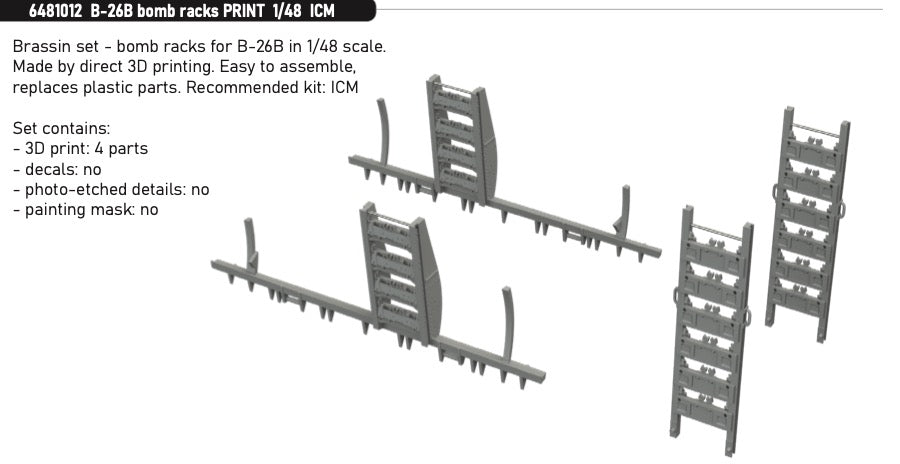 Martin B-26B Marauder bomb racks 3D-Printed 1/48 (designed to be used with ICM UA UK kits) [B-26F]