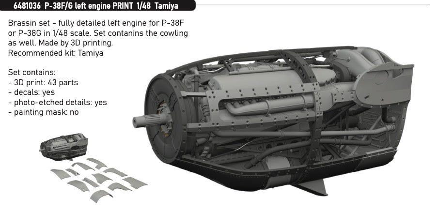Lockheed P-38F/G Lightning left engine (3D-Printed) 1/48 (designed to be used with Tamiya kits)[P-38G]
