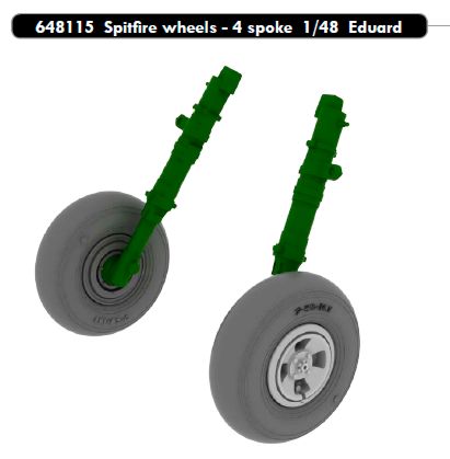 Supermarine Spitfire Mk.IX wheels with weighted tyre effect - 4 spoke (designed to be used with Eduard kits)[Mk.IXc Mk.IXe]