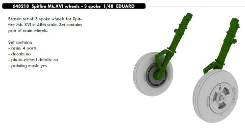 Supermarine Spitfire Mk.XVI wheels with weighted tyre effect - 3 spoke (designed to be used with Eduard kits)