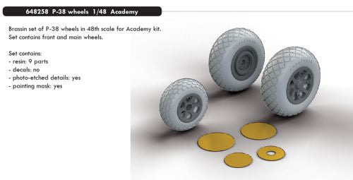 Lockheed P-38J Lightning wheels with weighted tyre effect (designed to be used with Academy kits)
