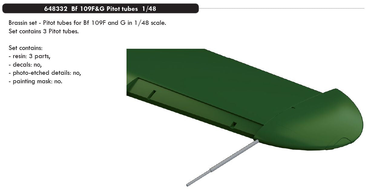 Messerschmitt Bf-109F-4/Bf-109G Pitot tubes (designed to be used with Eduard kits)