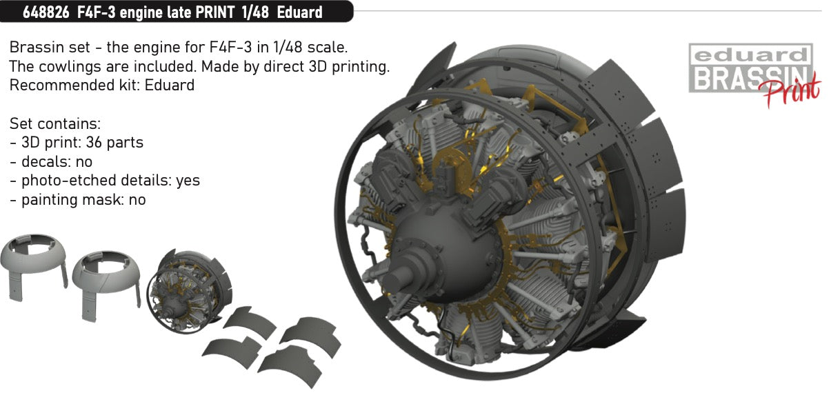 Grumman F4F-3 Wildcat engine late (3D-Printed) (designed to be used with Eduard kits)